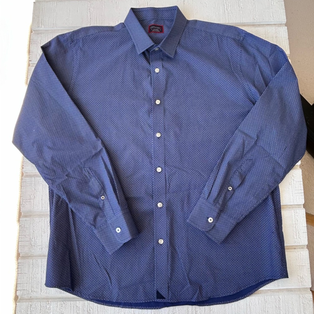 UNTUCKit Men’s Long Sleeved Button Up Microprint Shirt Navy/White Size XL